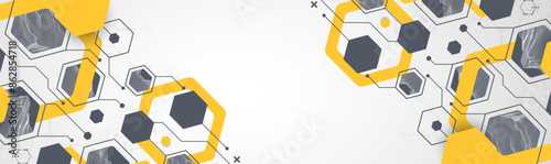 Modern science or technology abstract background using hexagonal shapes. Wireframe spot surface illustration. Vector.