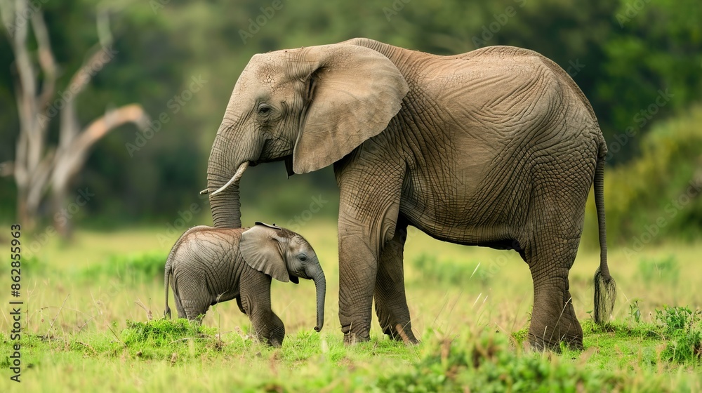 Mother and Calf: A tender moment between a mother elephant and her calf. Mother and Calf: A tender moment between a mother elephant and her calf.