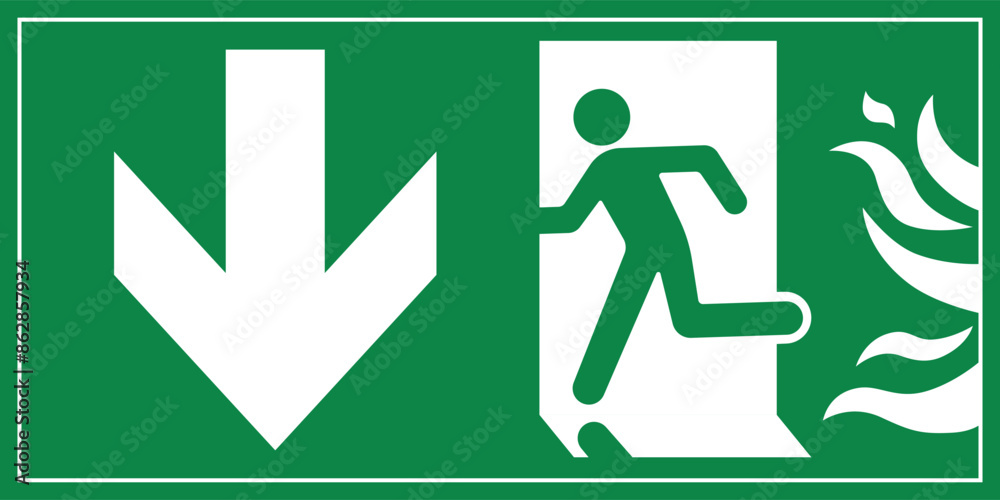 A Man Run to Fire Exit Door Sign with Arrow show direction Down Left Symbolizing Fire Emergency Evacuation Green Symbol A Man Run to Fire Exit Door Sign with Arrow show direction Down Left Symbolizing Fire Emergency Evacuation Green Symbol