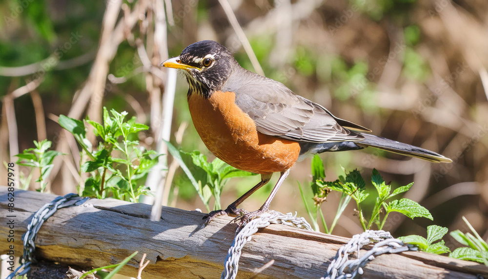 Fototapeta premium American Robin in its natural environment , generated by AI