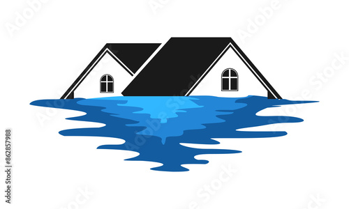 House with flood water illustration design vector