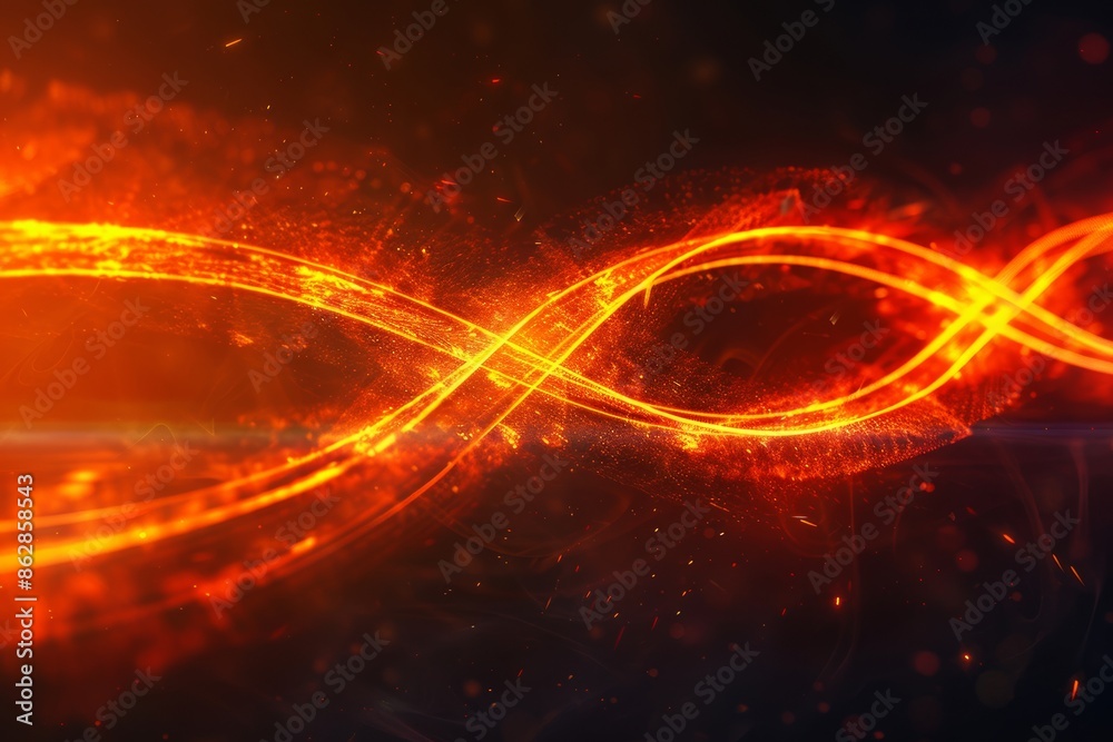 Obraz premium dna molecule shape, infinity sign made of impulse motion blur abstract background, orange neon light 