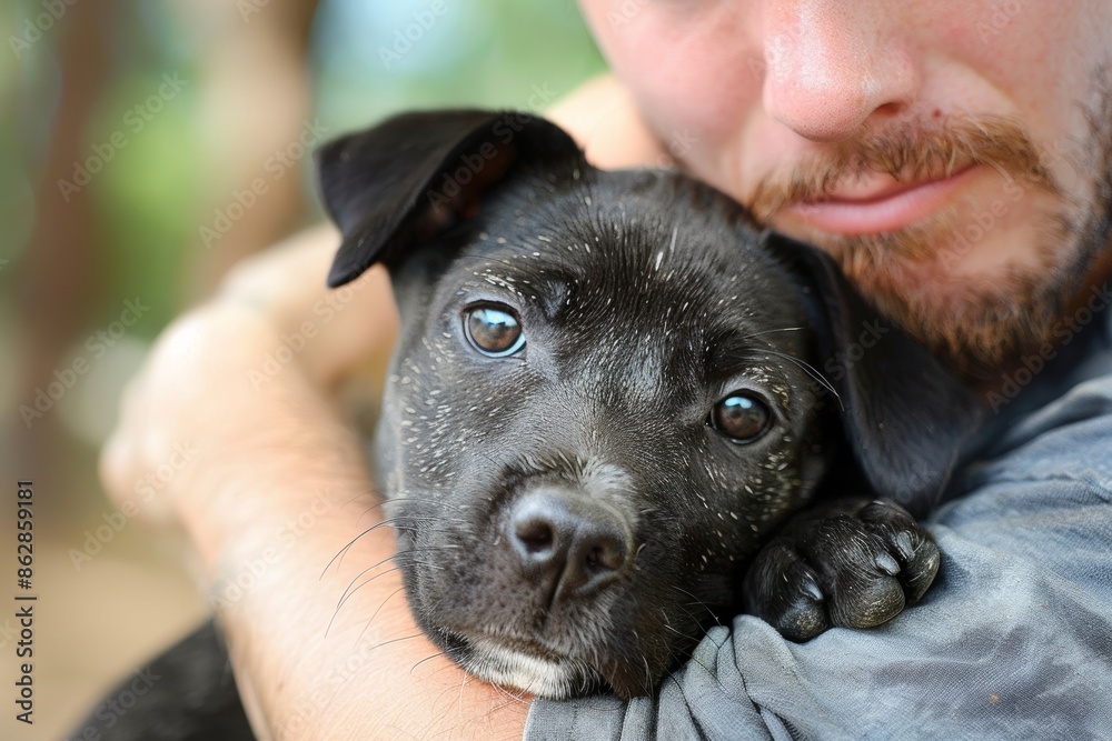 adopting a pet puppy from dog shelter, adopt don't shop, person hugging her furry friend adopting a pet puppy from dog shelter, adopt don't shop, person hugging her furry friend