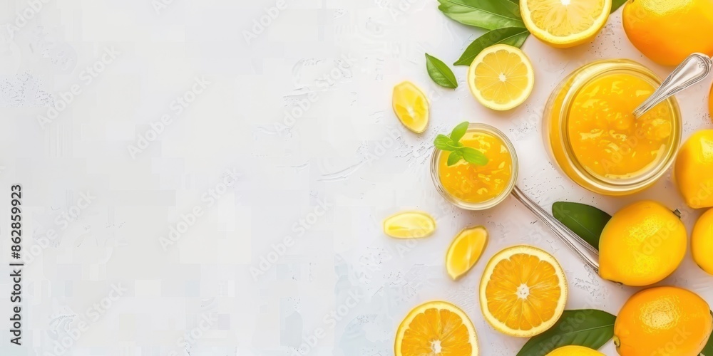 A collection of fresh lemons and lemon leaves are artistically arranged on a light, textured marble surface, highlighting the bright and refreshing citrus theme. A collection of fresh lemons and lemon leaves are artistically arranged on a light, textured marble surface, highlighting the bright and refreshing citrus theme.