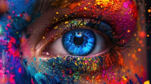 Vibrant Splash of Colors around a Blue Eye