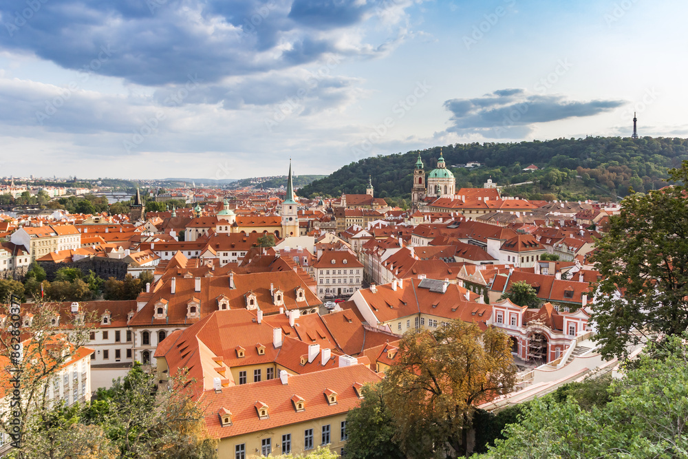 Fototapeta premium Cityscape of the skyline of historic old town of Prague, Czechia
