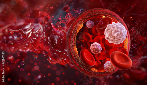 Leukocytosis, elevated white blood cell count, infection response. Blood disorders, diagnostic tools, immune health. Educational 3D illustration, clinical pathology exploration, healthcare visual aids