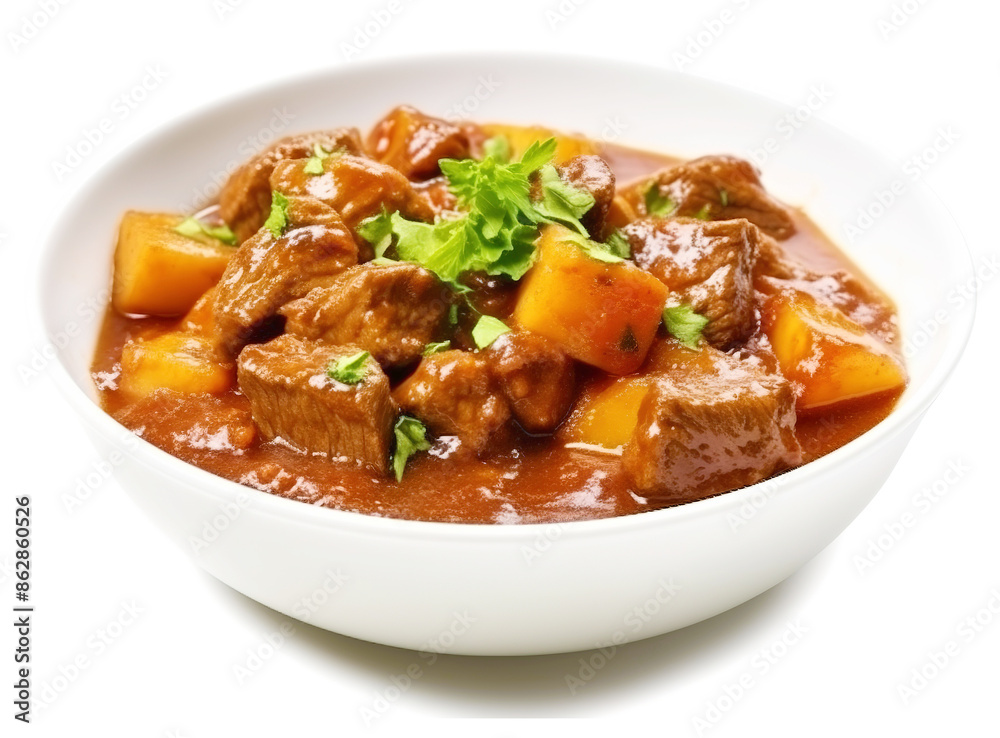 beef stew with sauce on white_background beef stew with sauce on white_background