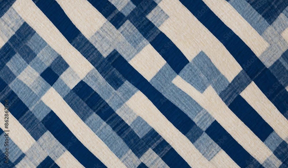 Blue and beige checkered textile pattern, diagonal design Blue and beige checkered textile pattern, diagonal design