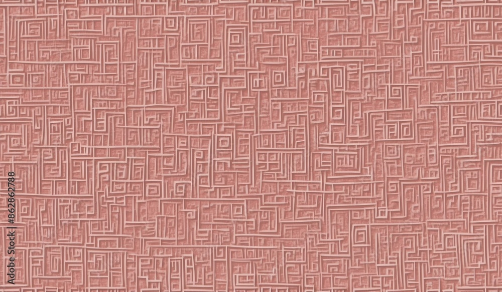 Intricate pink geometric maze pattern on a flat surface Intricate pink geometric maze pattern on a flat surface