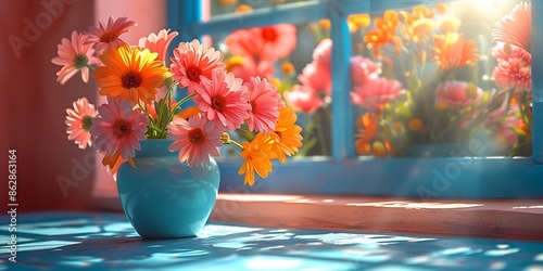 Wallpaper Mural Bouquet of daisies in a vase on the windowsill Torontodigital.ca