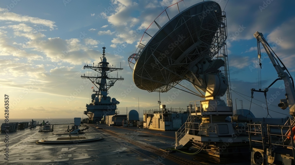 Large satellite dish on a navy ship Large satellite dish on a navy ship