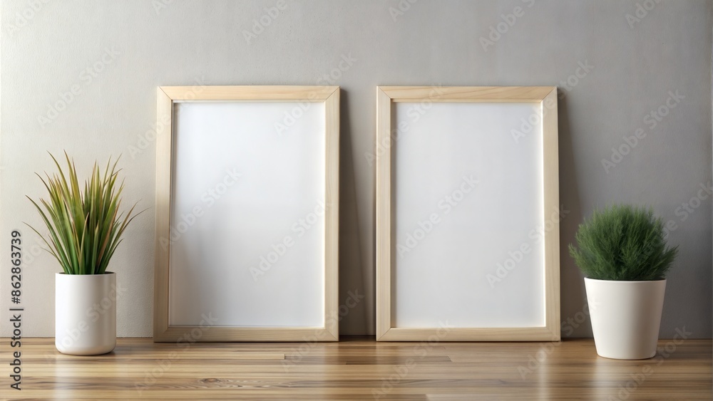 Two blank photo frames for mockup, 3D rendering Two blank photo frames for mockup, 3D rendering