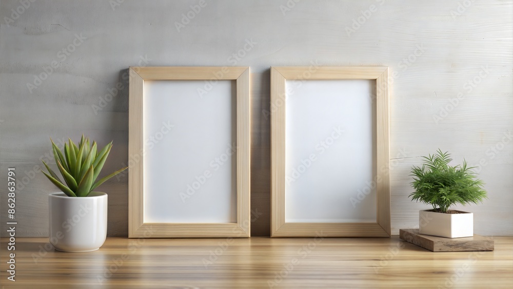 Two blank photo frames for mockup, 3D rendering Two blank photo frames for mockup, 3D rendering