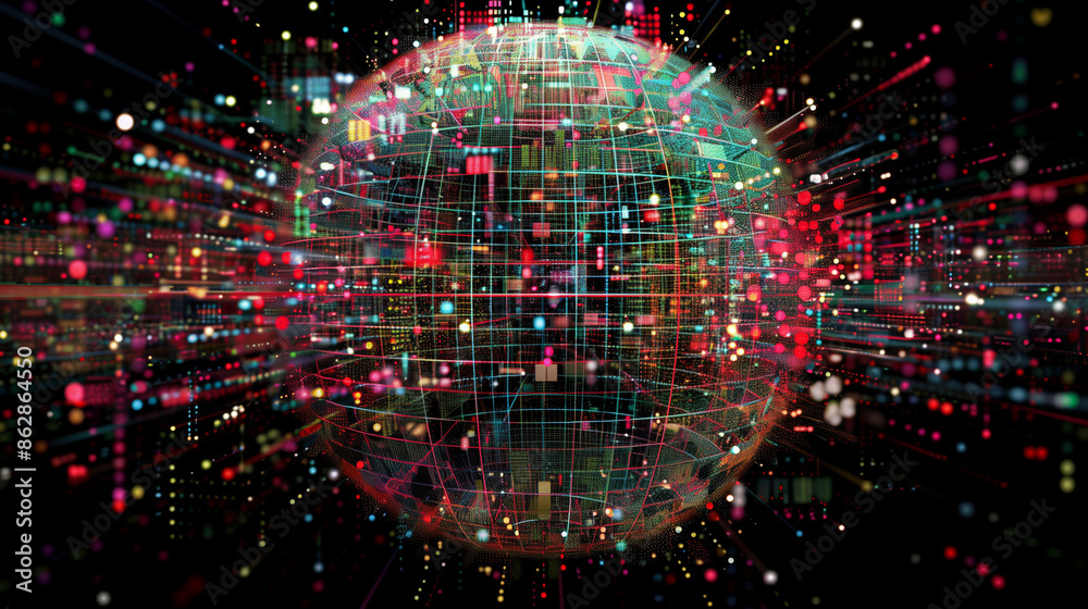 Fototapeta premium Abstract background banner, slide for AI, data science and nano technology. Deep space, nature, multiverse, quantum scale concepts.