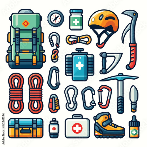 mountain climbing equipment cartoon collection set