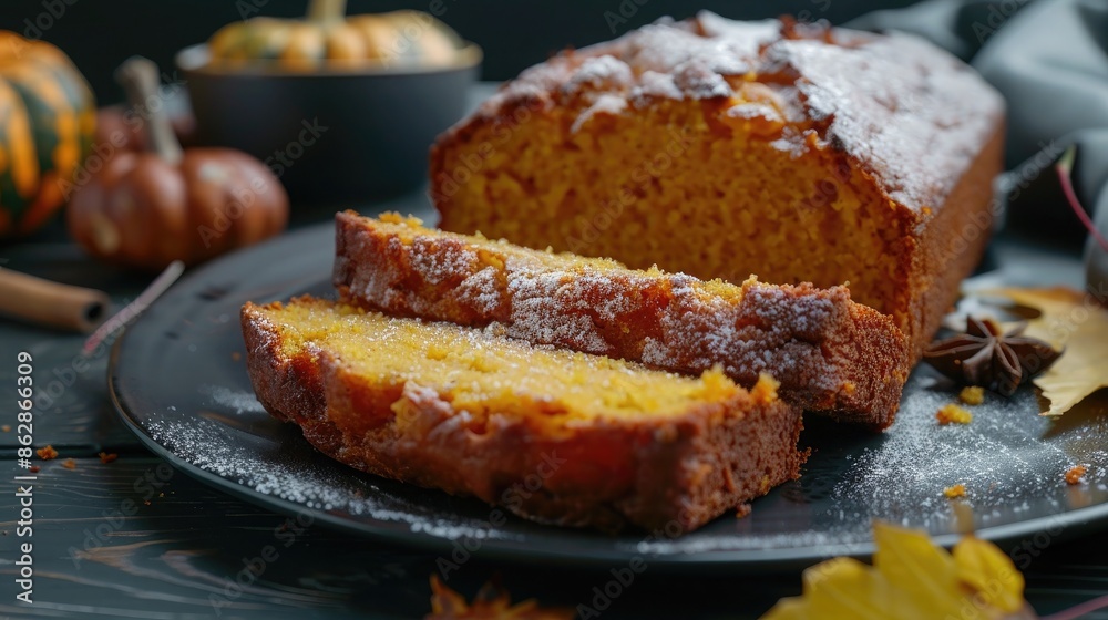 Homemade Pumpkin Cake on Black Wooden Background: Winter Seasonal Dessert
Homemade Pumpkin Cake on Black Wooden Background: Winter Seasonal Dessert
