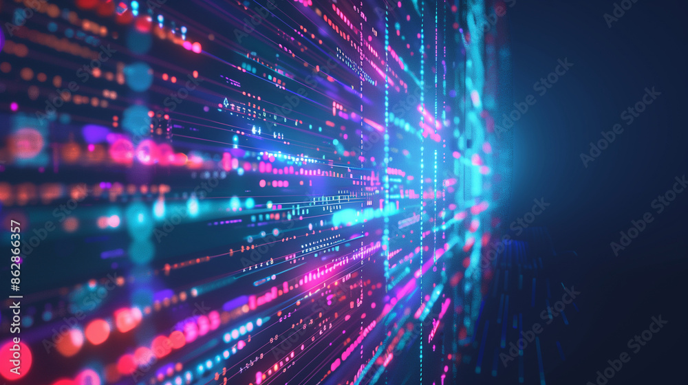 Fototapeta premium Abstract background banner, slide for AI, data science and nano technology. Deep space, nature, multiverse, quantum scale concepts.
