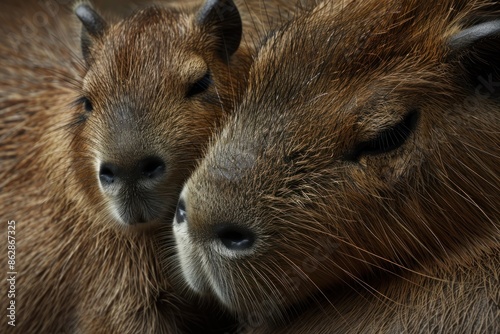 Wallpaper Mural Capybara mother with baby cuddling peacefully concept of animal bonding nature Torontodigital.ca