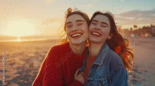 Friends smiling at sunset © MP Studio