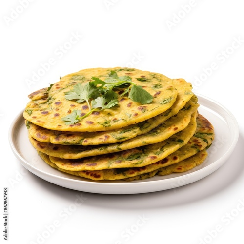 Stack of Traditional Indian Methi Thepla Flatbreads on a Plate