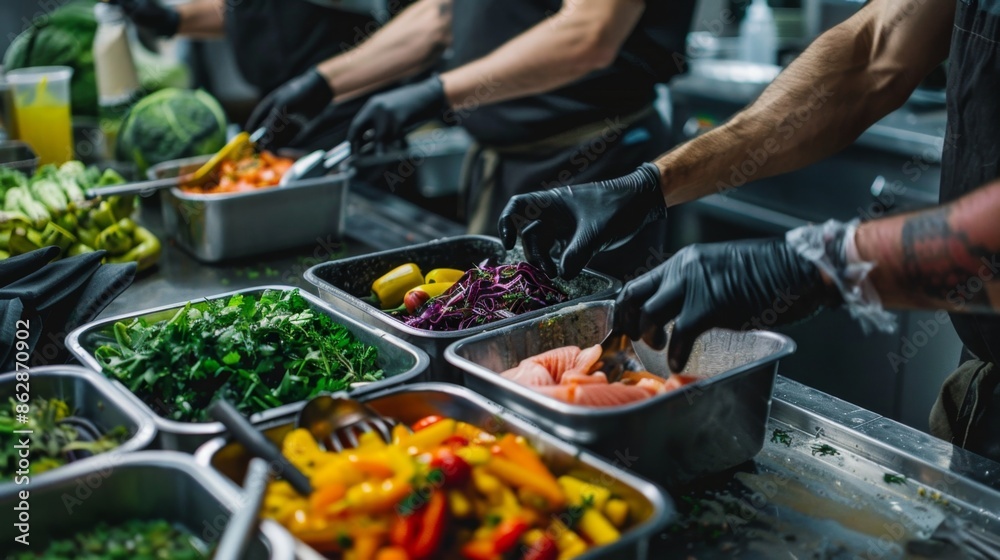 Professional Chefs Preparing Fresh Ingredients in a Modern Kitchen - Generative AI Professional Chefs Preparing Fresh Ingredients in a Modern Kitchen - Generative AI