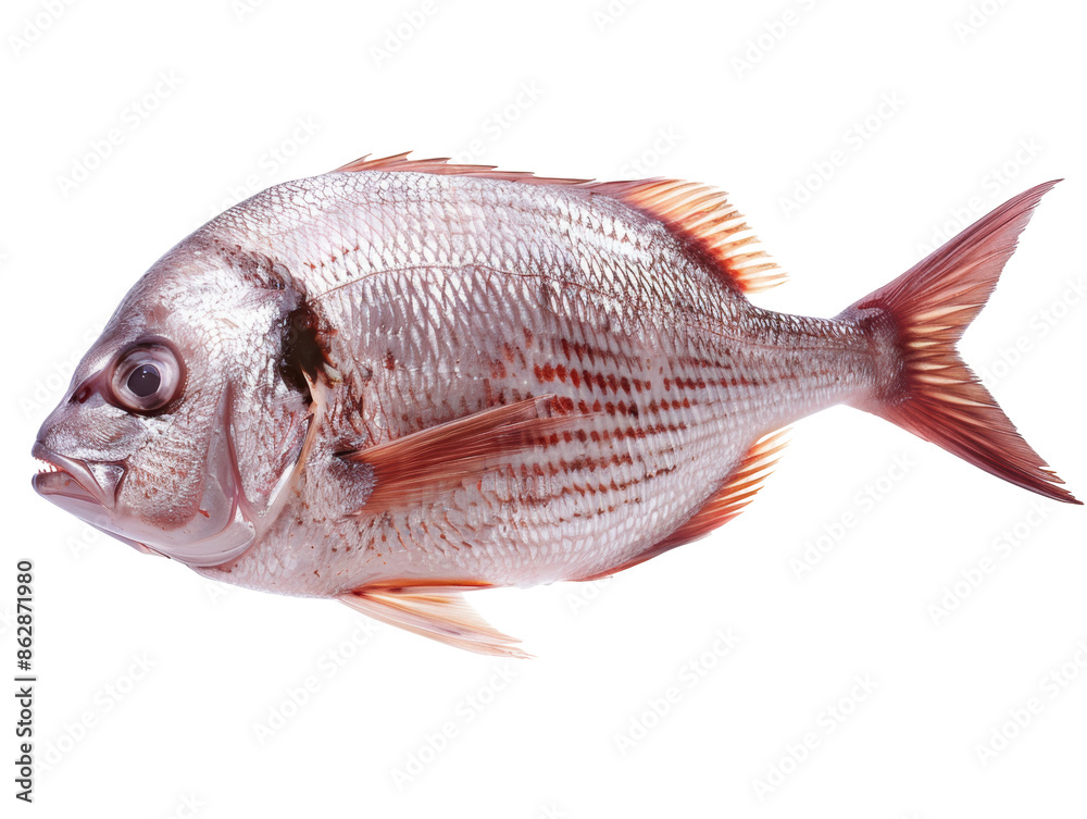A fish with a red tail and a white belly A fish with a red tail and a white belly