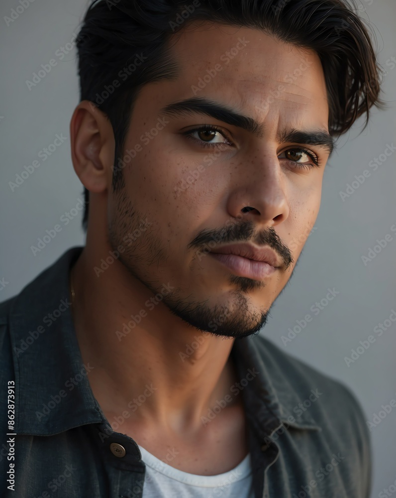 handsome elegant hispanic guy on plain background for banner with copy space handsome elegant hispanic guy on plain background for banner with copy space