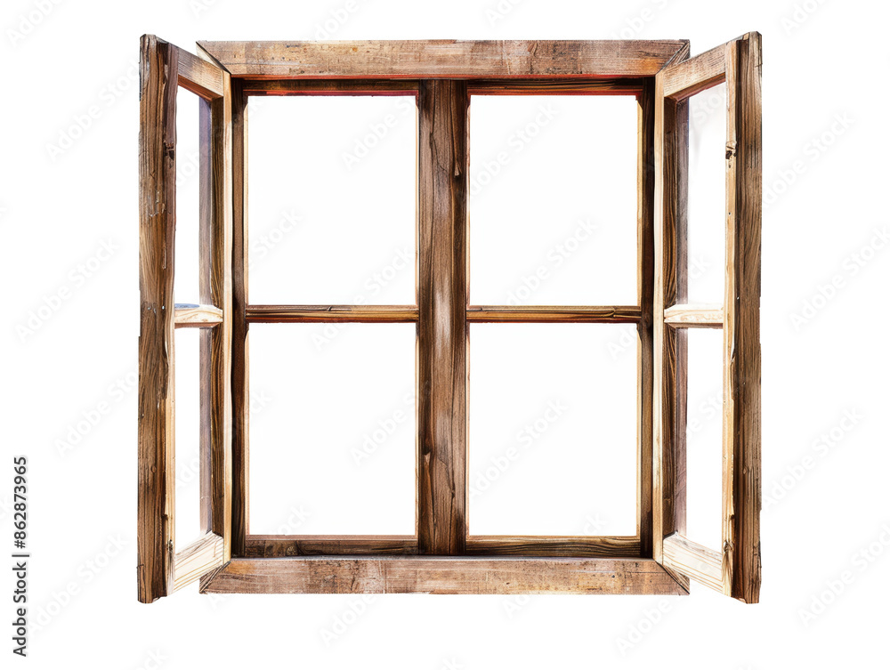 A window with two panes of glass and wooden frames A window with two panes of glass and wooden frames