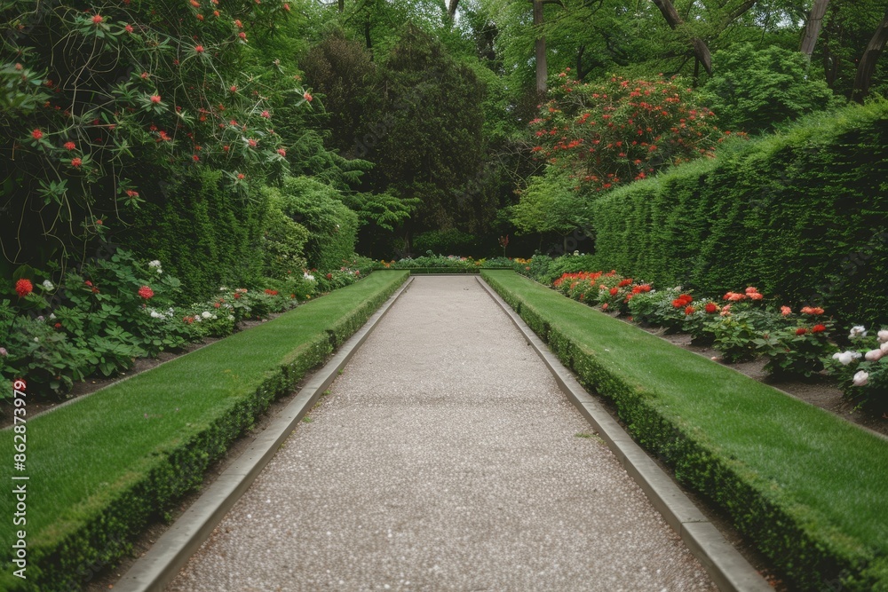 Obraz premium Serene European Garden Setting with Traditional Landscaping Elements