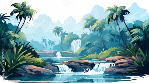 A breathtaking tropical waterfall landscape with lush greenery and cascading water, perfect for nature and travel enthusiasts.