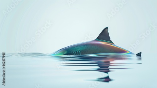 Shark fin breaking water surface, reflecting rainbow colors © Татьяна Макарова