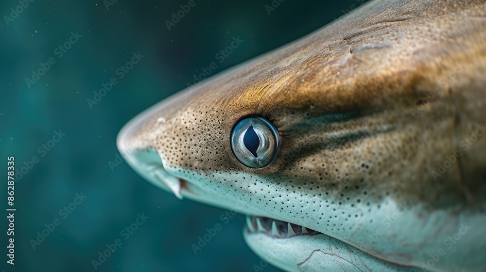 Close-up of shark's face and eye underwater Close-up of shark's face and eye underwater