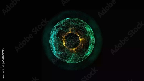 Glowing double rotating abstract sphere. Neutron star on a black background. Abstract glowing glowing figures. Digital art.