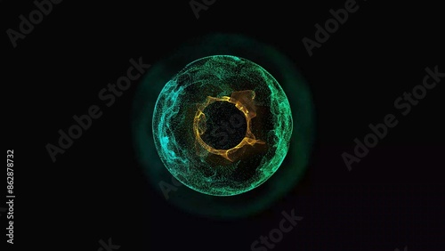 Glowing double rotating abstract sphere. Neutron star on a black background. Abstract glowing glowing figures. Digital art.