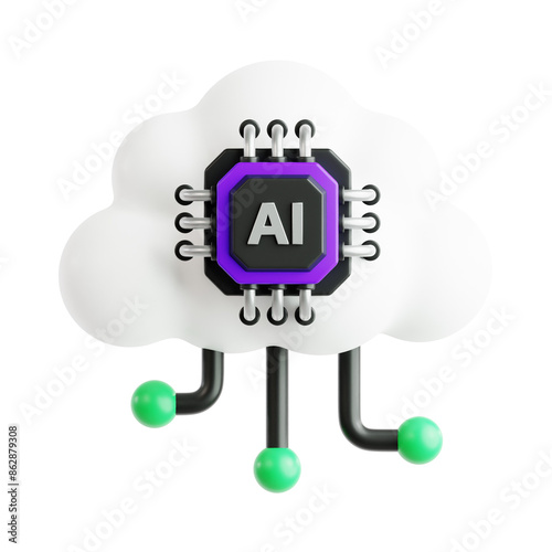 cloud storage service with Ai artificial intelligence processor chip 3d icon illustration render design photo