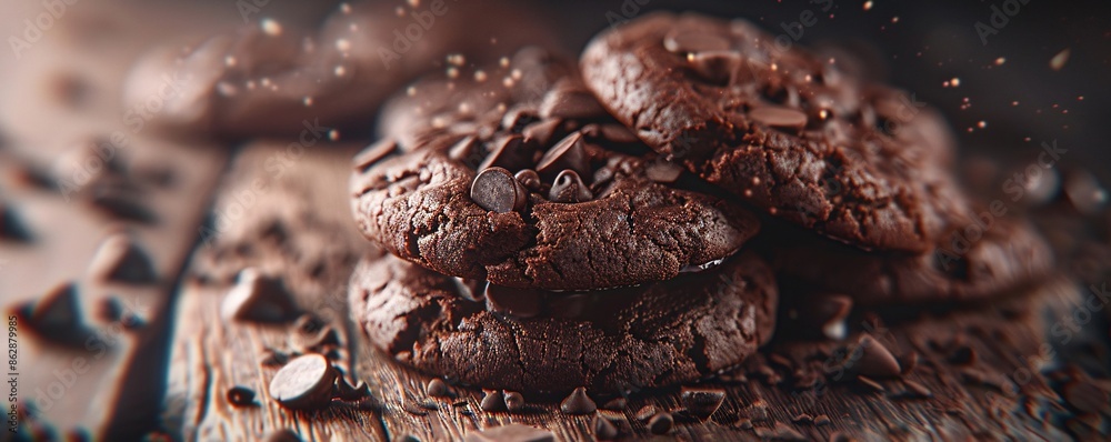 Irresistible chocolate cookies dotted with decadent chocolate drops, ideal for dessert lovers. Irresistible chocolate cookies dotted with decadent chocolate drops, ideal for dessert lovers.