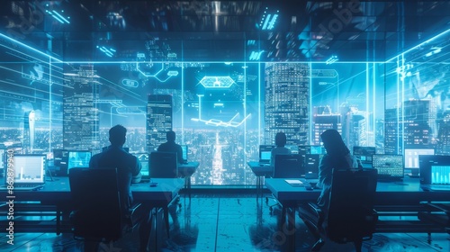 Wallpaper Mural Futuristic Office with Advanced Technology - Generative AI Torontodigital.ca