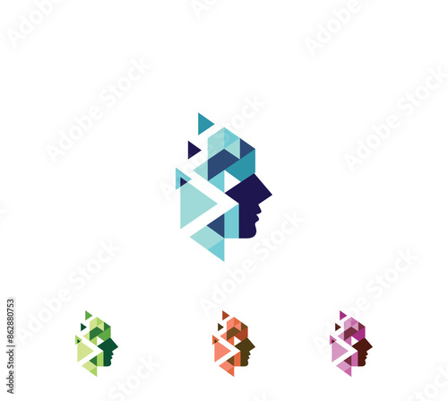 Set of Creative geometric human head AI tech logo concept