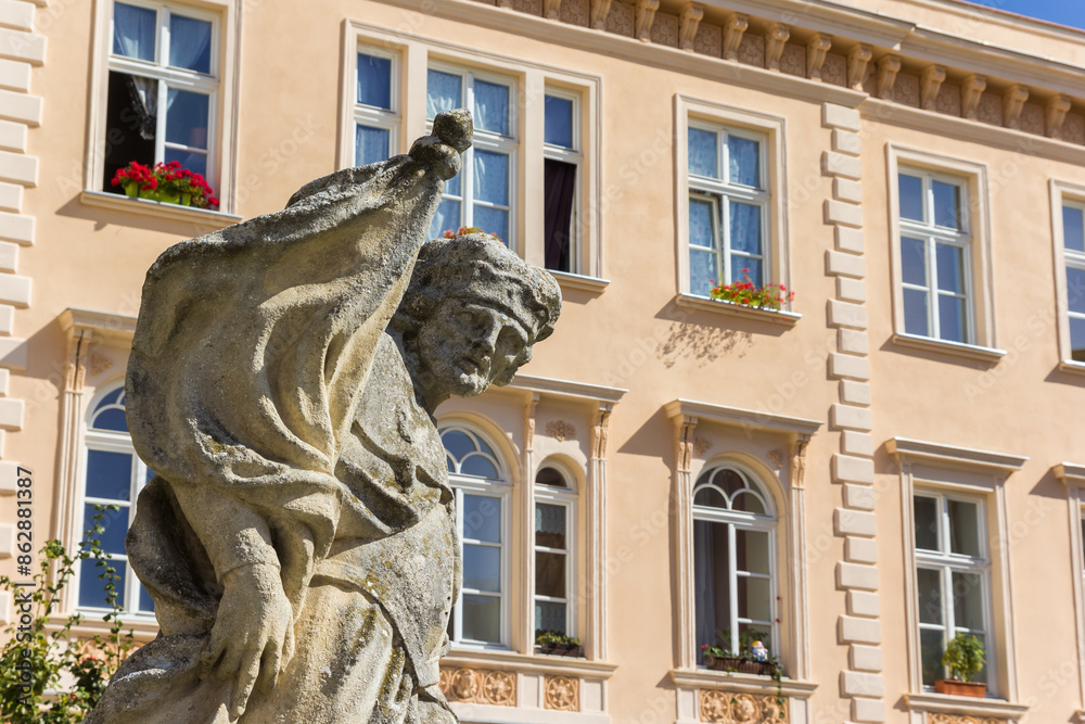 Svatovaclavska kasna statue in historic city Znojmo, Czechia