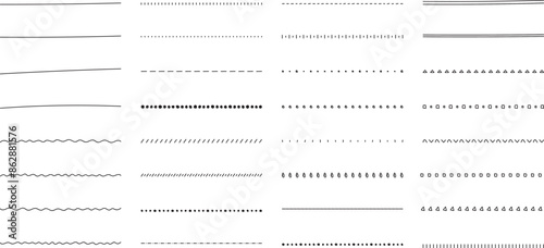 イラスト素材：ライン素材のあしらい　手書きのシンプルでかわいい白黒の罫線. simple hand draw black borders