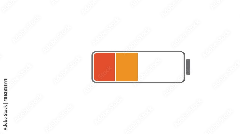 Battery charging indicator and charging cable on white background. 