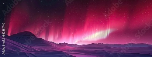 red Aurora Borealis over Snow covered Terrain. Beautiful Northern Lights