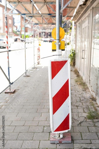 Construction fence, construction sign