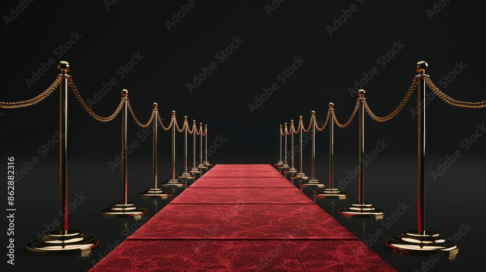 Red carpet and several golden barriers Red carpet and several golden barriers