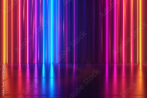 Neon-style backdrop of colorful light lines for product presentation.