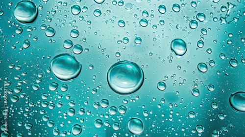 small water drops on a blue-green background Leave space next to it for placing text in the center of the circle