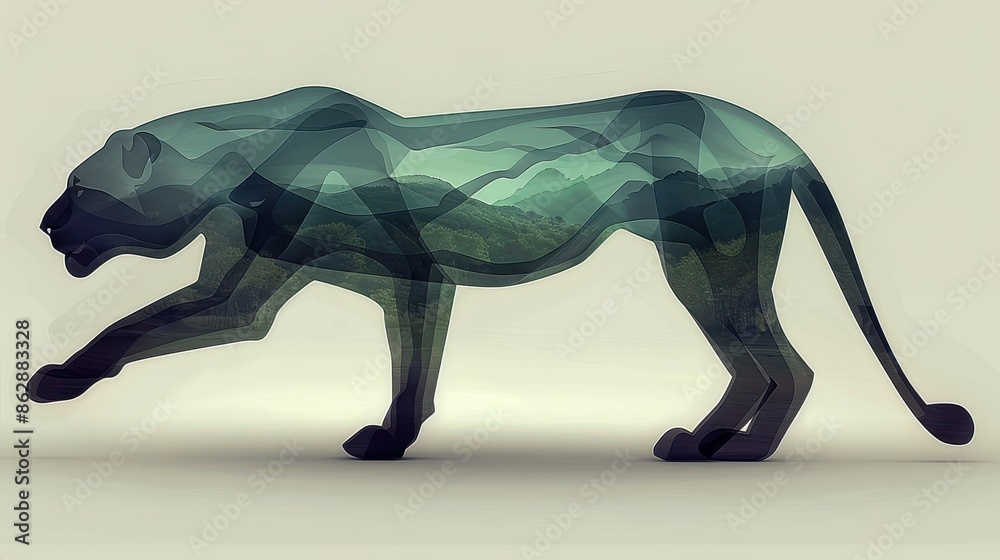 Lion and mountain terrain double exposure, blending wildlife with majestic peaks.
