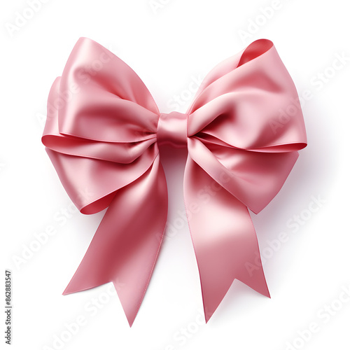 Pink silky bow and ribbon isolated on white background
