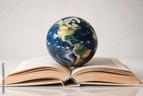  International Day of Education concept. World or earth globe isolated on book pages in round shape © ilyas